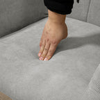 Fauteuil avec repose pied, pieds en bois et tissu aspect velours, gris