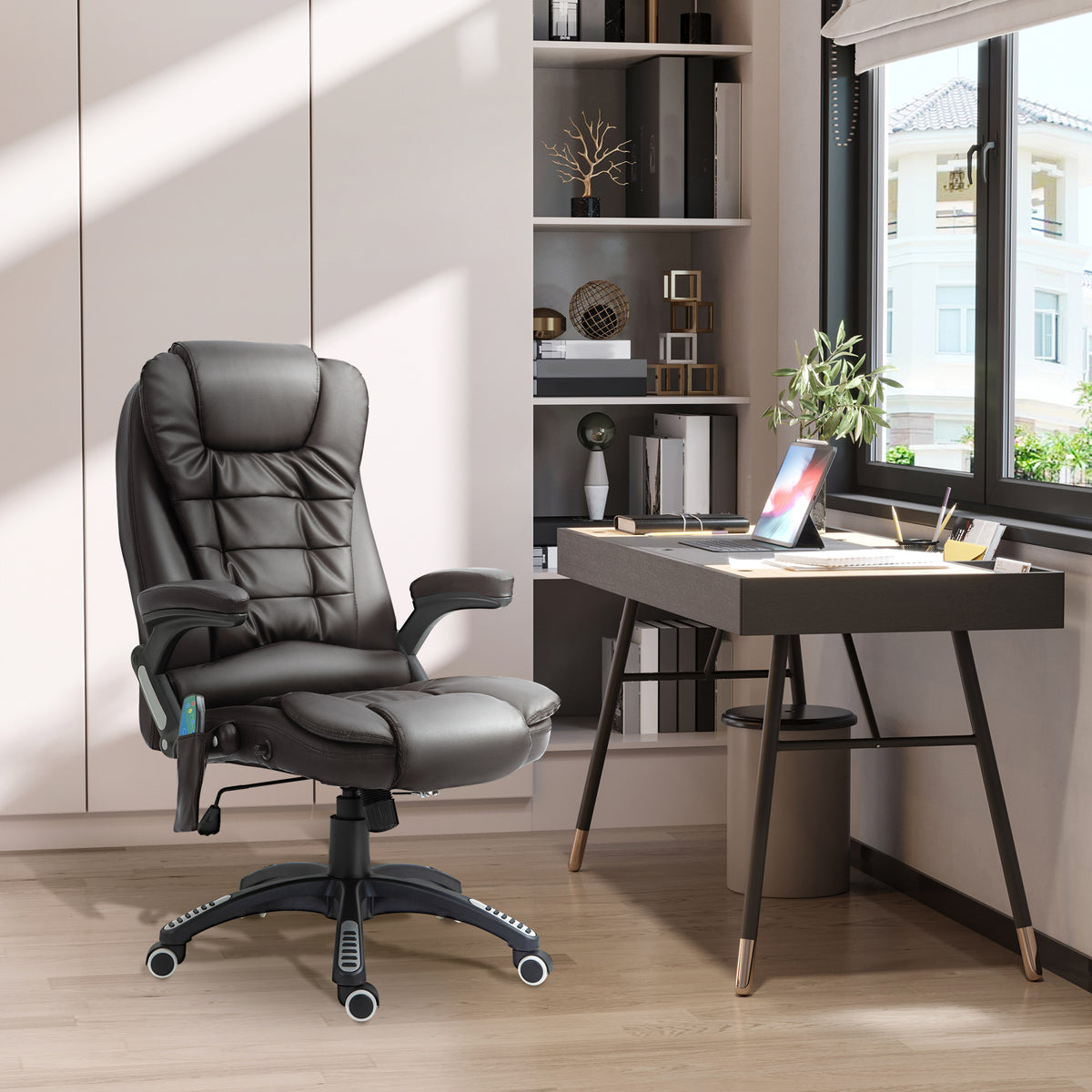Fauteuil de bureau massant et chauffant électrique, noir