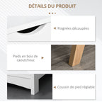 Meuble TV, sur Pied, 2 Portes 2 niches en Bois Blanc 150L x 39l x 50H cm