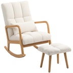 Fauteuil à bascule avec repose-pieds, en tissu, pieds en bois, 64,5 x 82 x 89 cm, blanc