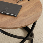 Table basse ronde en métal noir et plateau en bois - dim. Ø 60 x 46H cm