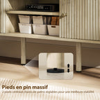 Meuble TV, 65 pouces avec 2 portes, 2 compartiments ouverts, étagère réglable, 140x35x49cm, chêne