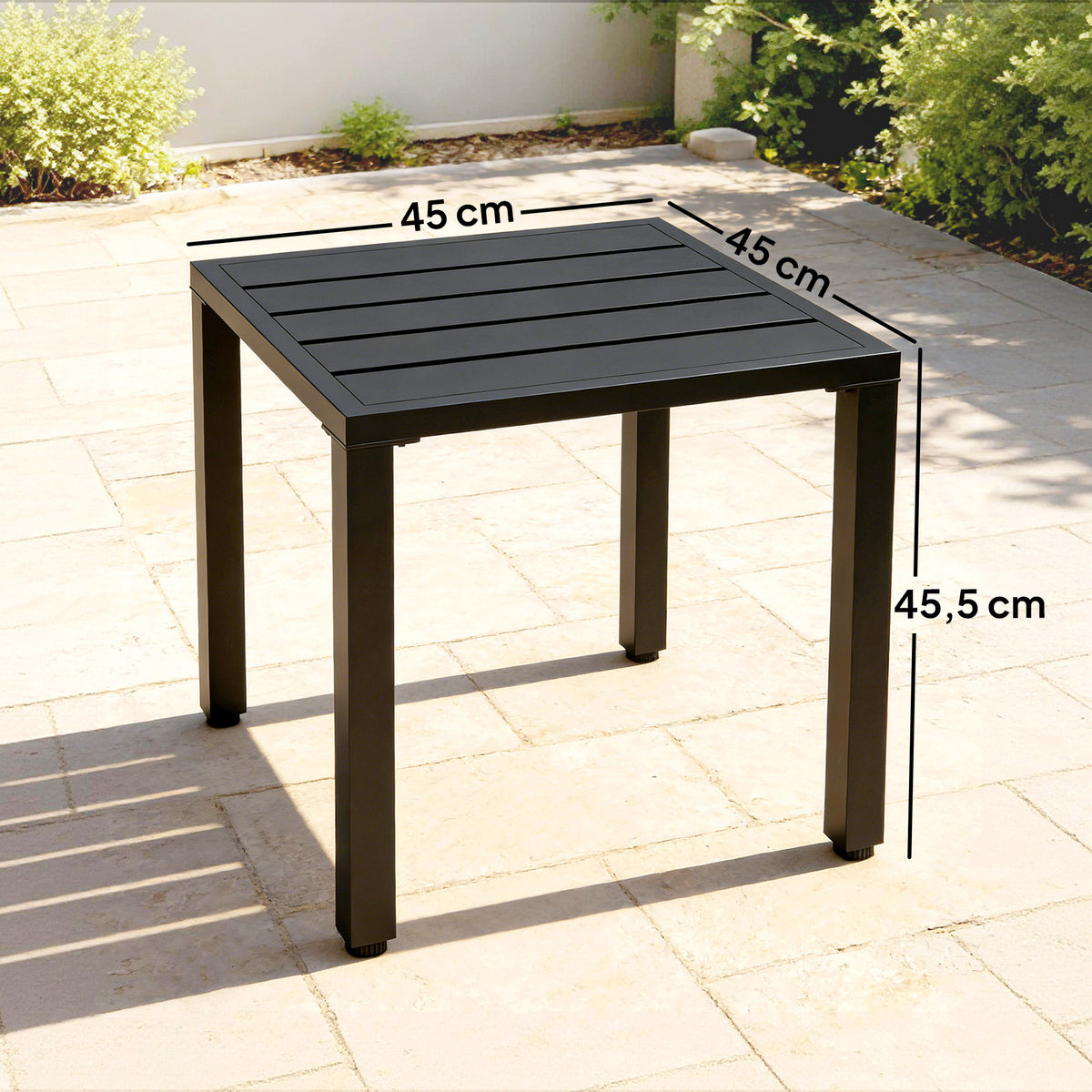 Table de jardin carrée, cadre en métal,noir