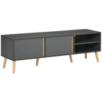 Meuble TV jusqu'à 55 pouces ,2 portes, 2 niches avec passe-câbles 150 x 35 x 45 cm gris foncé
