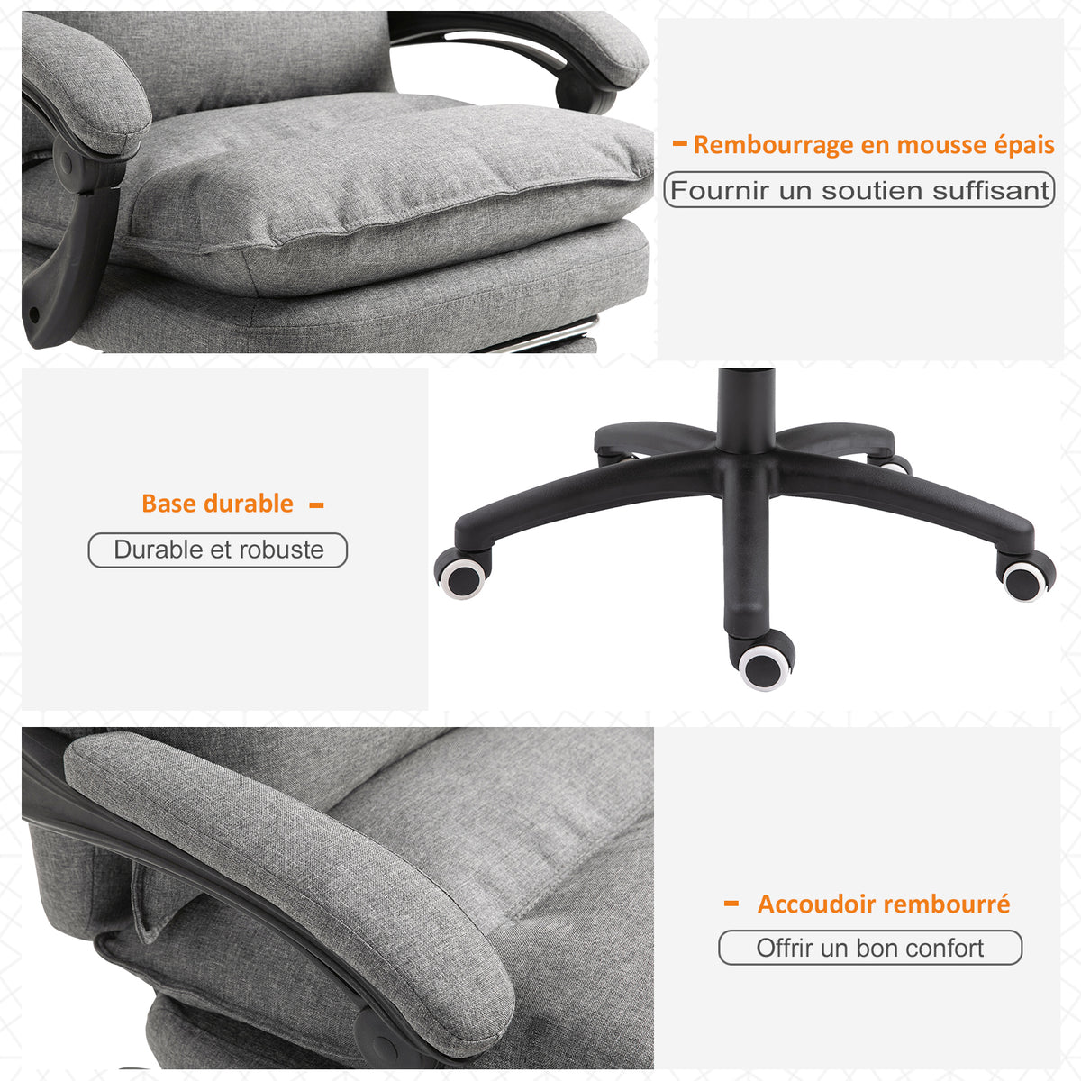 Fauteuil de bureau massant ergonomique, chaise de bureau avec dossier inclinable, hauteur réglable