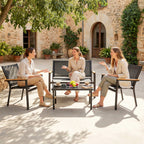 Salon de jardin extérieur 4 pièces avec canapé 2 places, 2 chaises et table basse en verre trempé, noir