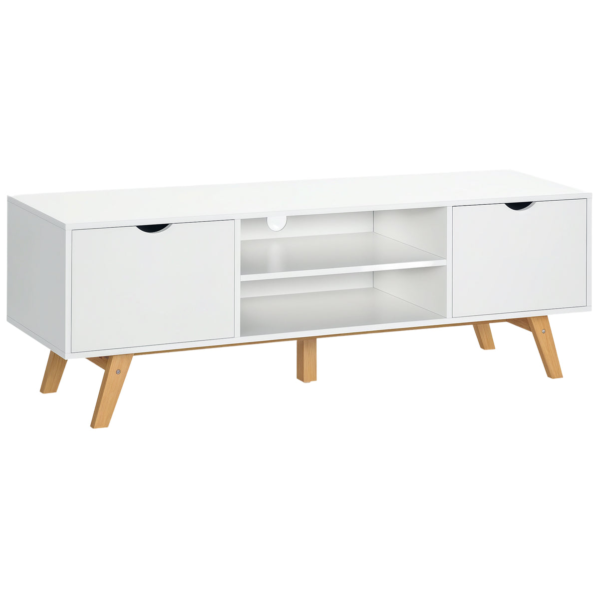 Meuble TV, sur Pied, 2 Portes 2 niches en Bois Blanc 150L x 39l x 50H cm