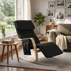 Fauteuil à bascule avec repose-pieds réglable, poche latérale, noir