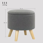 Pouf rond repose-pieds avec coffre de rangement pieds en bois gris