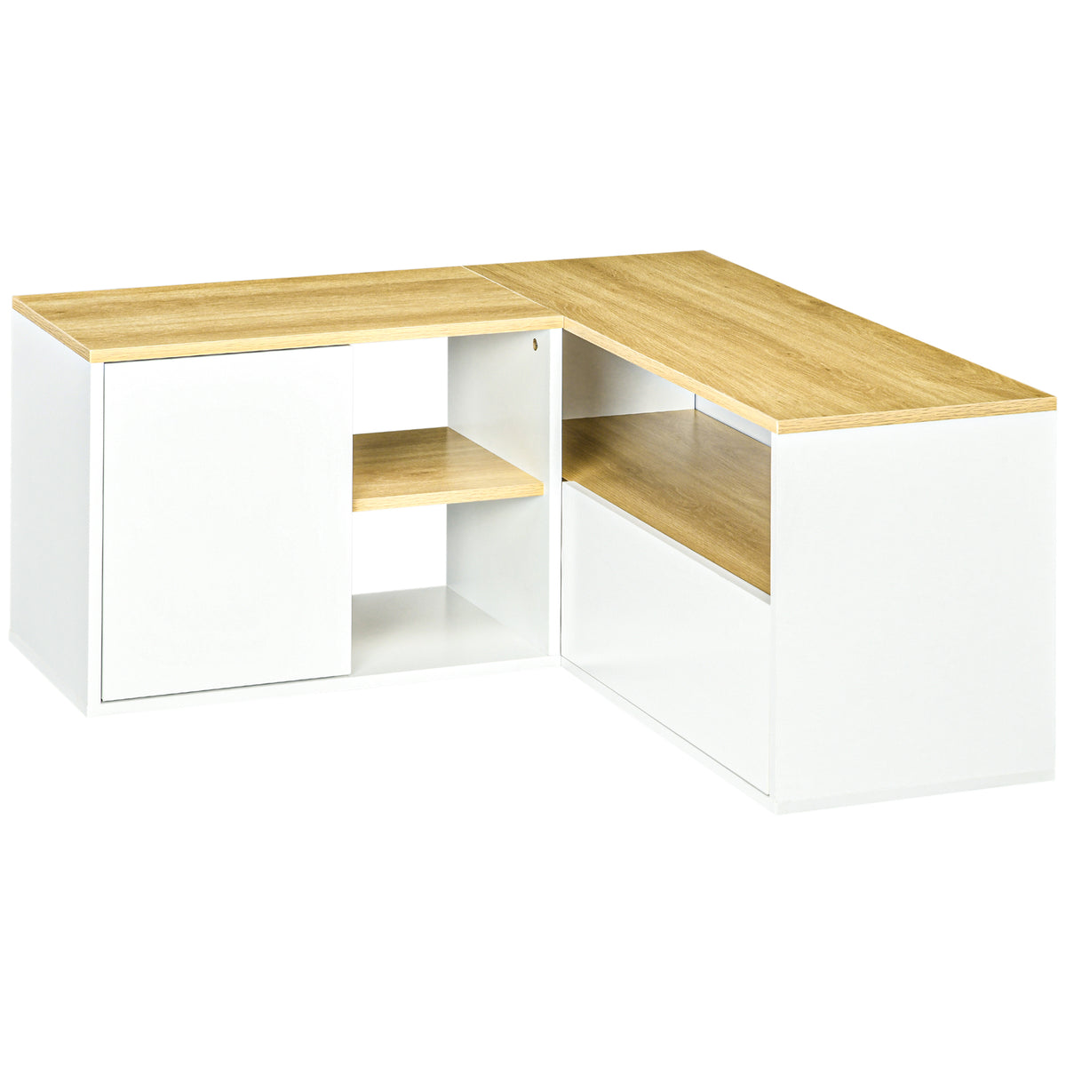 Meuble TV d'angle, jusqu'à 40 pouces avec rangements aspect bois clair et blanc