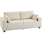 Canapé 3 places en velours 218 cm, coussins à ressorts, 2 coussins, beige