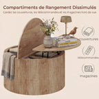 Table basse relevable, compartiment caché et plateau à fermeture douce, bois naturel