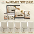 Canapé 3 places avec pouf de rangement, modulable 210 cm, tissu aspect lin, crème
