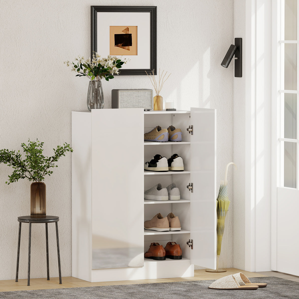 Meuble à chaussures 20 paires à haute brillance, 5 niveaux, étagères réglables 72x34,5x103cm blanc