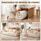 Canapé 3 places 248 cm, coussins à ressorts, beige