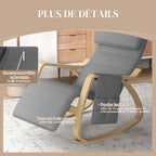 Fauteuil à bascule avec repose-pieds réglable, poche latérale, gris