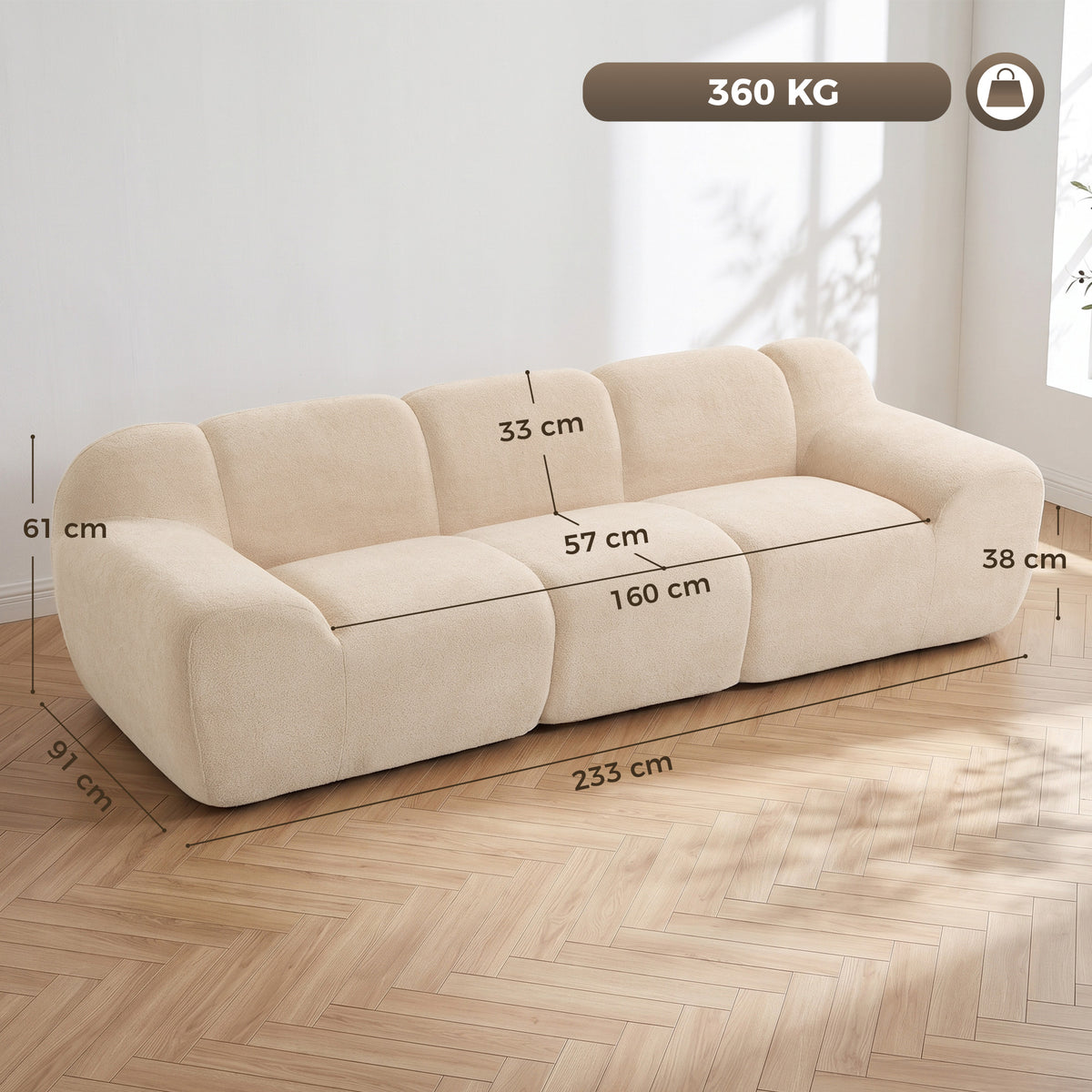 Canapé 3 Places 233 cm, Beige