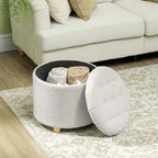 Pouf coffre rangement, repose-pieds, charge 120 Kg, Ø 45 x 41 cm, blanc