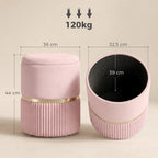 Pouf tabouret repose-pied coffre de rangement en velours 36 x 36 x 44 cm rose