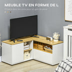 Meuble TV d'angle, jusqu'à 40 pouces avec rangements aspect bois clair et blanc