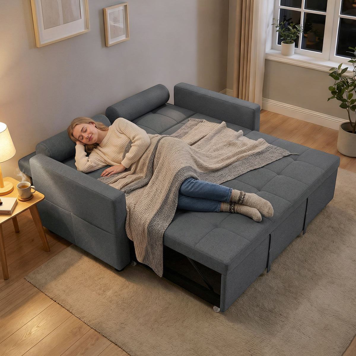 Canapé convertible 2 places, canapé-lit, 2 coussins 80,5x137,5x84cm gris