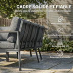 Salon de Jardin 3 Pièces, 2 Canapés avec Coussins Épais, 1 Table Basse, 183x183x72cm, Gris Foncé