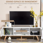 Meuble TV, sur Pied, 2 Portes 2 niches en Bois Blanc 150L x 39l x 50H cm