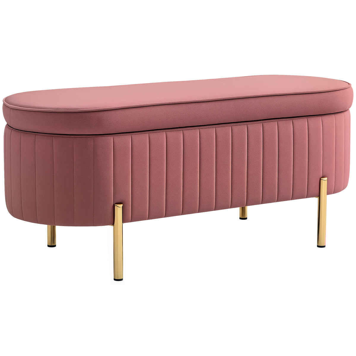 Banc de rangement, bout de lit en velours, pieds en métal,72 L, 108x44x43,5cm, rose