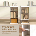 Bureau d'Angle, 3 Tiroirs, 5 Compartiments, Étagères Réglables, 140x100x75cm, Blanc