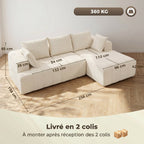Canapé d'angle 256 cm avec méridienne, canapé-lit 3 places, beige