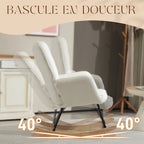 Fauteuil à bascule, effet laine, structure en acier 71 x 98 x 101 cm blanc
