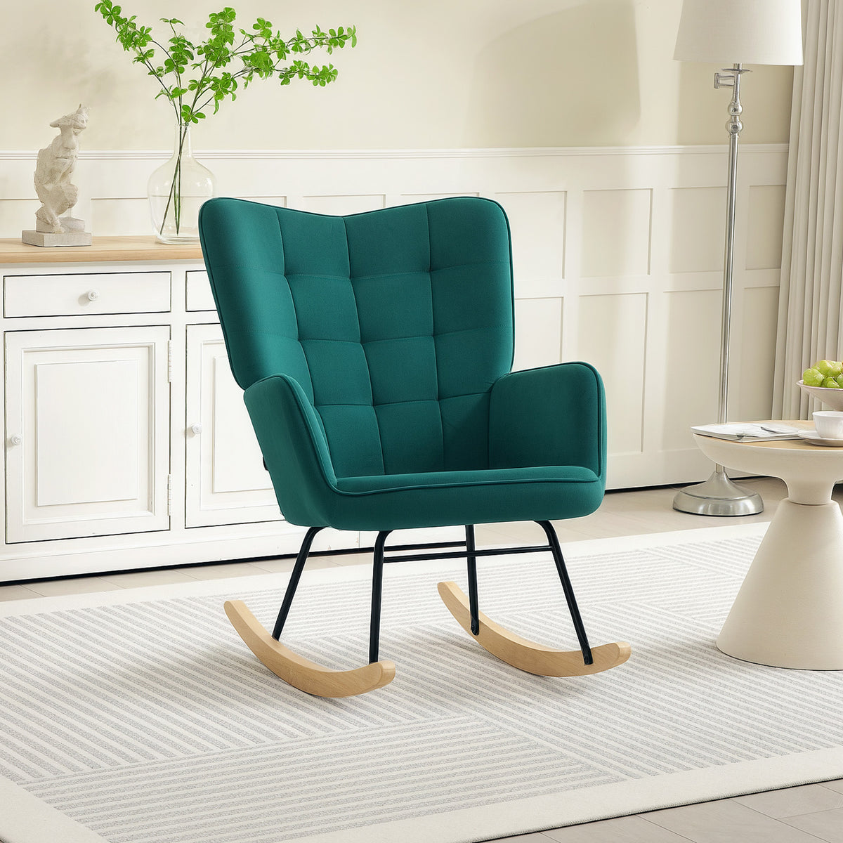 Fauteuil à bascule, en velours structure en acier 71 x 98 x 101 cm Vert