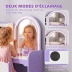 Coiffeuse pour Enfants avec Tabouret et Miroir, Violet