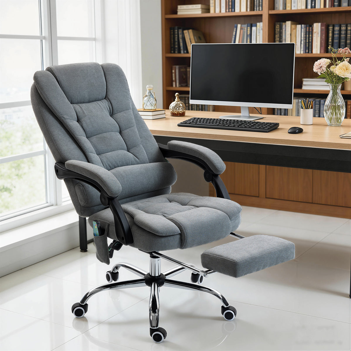 Fauteuil de bureau massant et chauffant, 65x70x111-119cm, gris