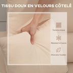 Canapé d'angle convertible en velours, canapé-lit 3 places, coussins, 205x135x76cm, beige