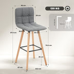 Lot de 2 tabourets de bar, repose-pieds, pieds en bois, 41,5x47x97,5cm, gris