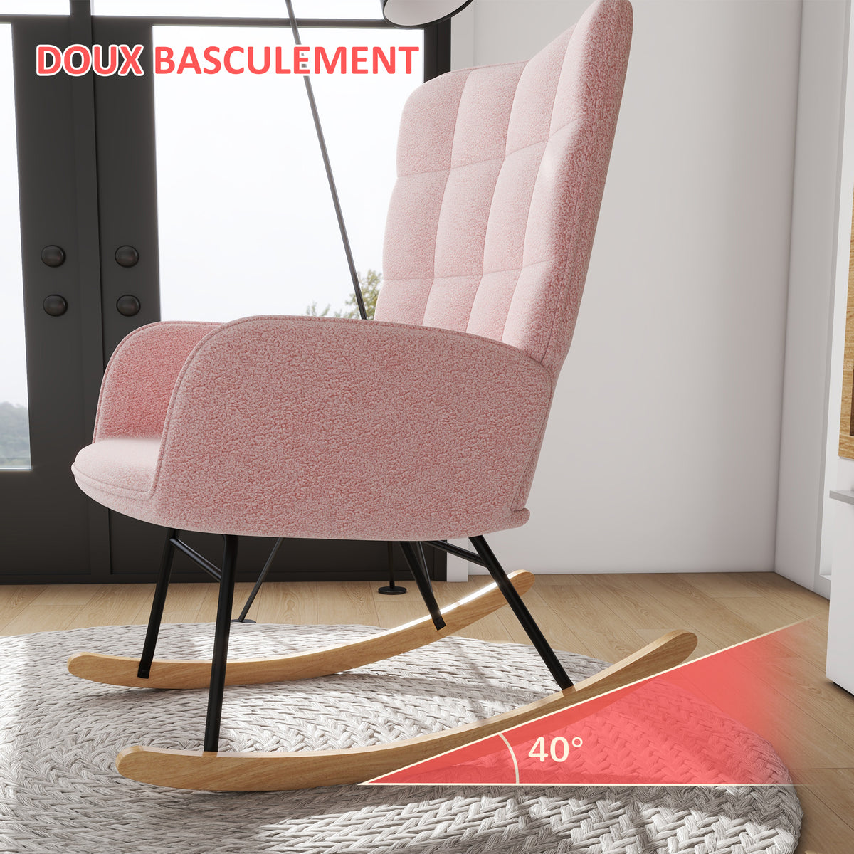 Fauteuil à bascule, structure en acier 71 x 98 x 101 cm rose