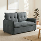 Canapé 2 places, 131 cm avec assise rembourrée, coussins à ressorts, tissu en lin, gris foncé
