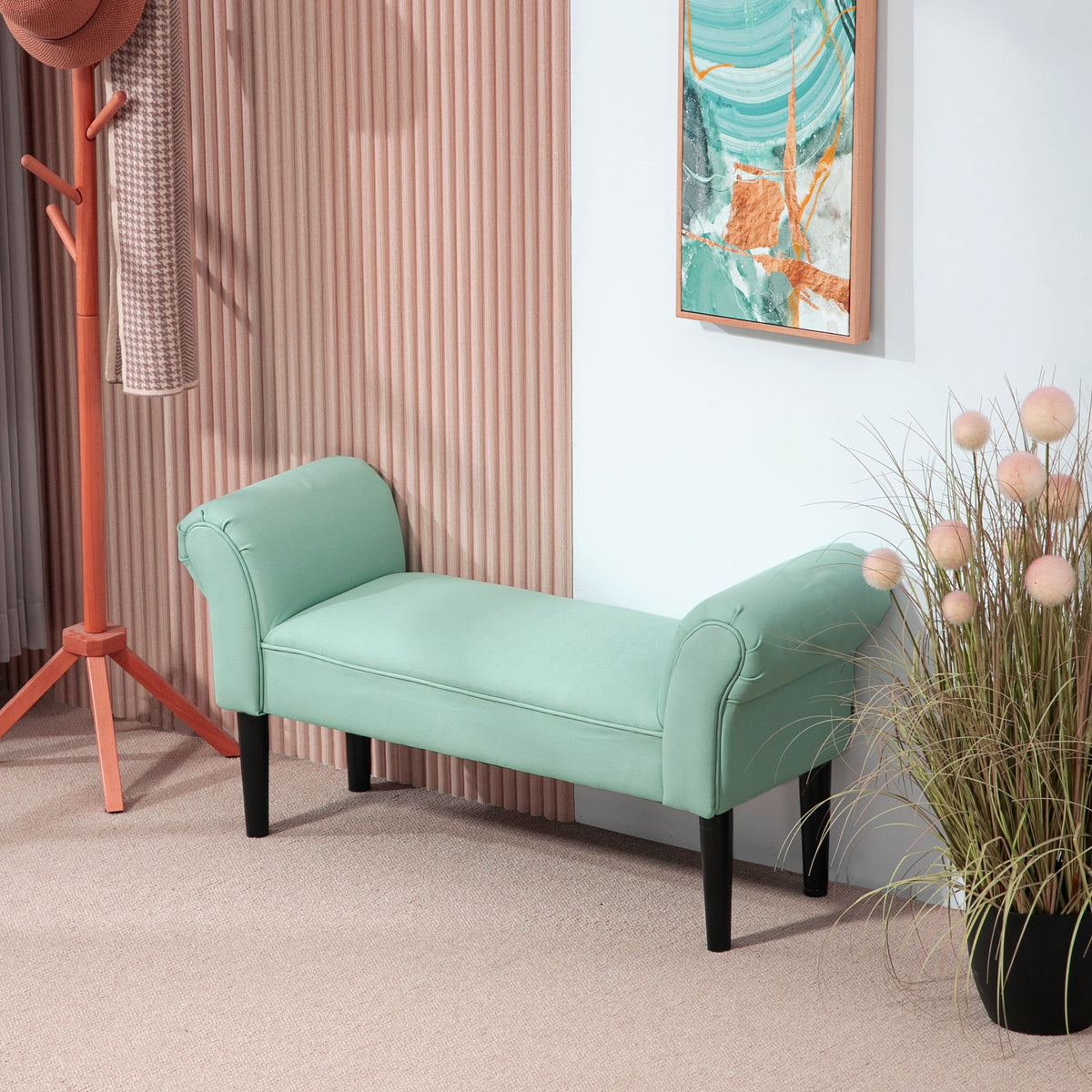 Banc Rembourré vert, 102 x 36 x 51 cm