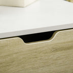 Table basse rectangulaire, 2 tiroirs 2 niches étagère verre trempé, chêne clair