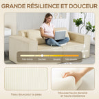 Canapé 3 places en velours, 2 coussins, 202x90x76cm, beige