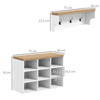 Meuble d'entrée 2-en-1 porte-manteau mural + banc à chaussures, 75x30x50cm blanc et chêne