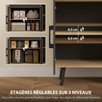 Buffet cuisine haut avec lumière LED, 6 portes 2 tiroirs 100x40x176cm noir