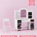 Coiffeuse pour enfants avec tabouret, miroir LED, table de maquillage 104 x 40 x 112 cm, blanc