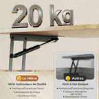 Table basse relevable avec double plateau,compartiment caché et pieds en métal, bois naturel