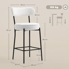 Lot de 2 tabourets de bar, dossier courbé, repose-pieds, 49x52x95cm, crème