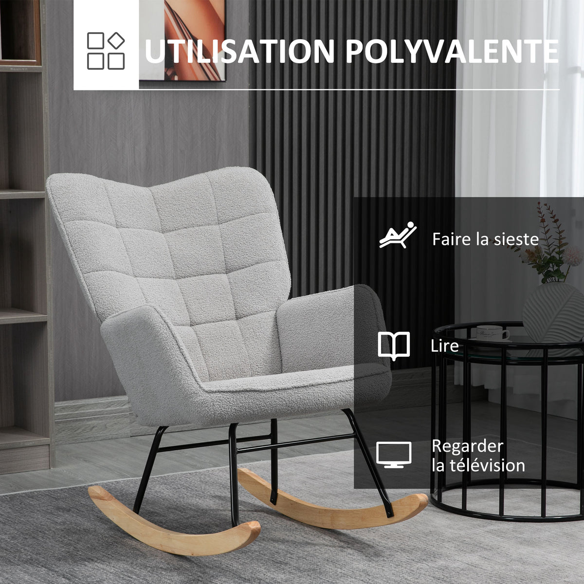 Fauteuil à bascule, structure en acier 71 x 98 x 101 cm Gris clair