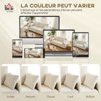 Canapé 3 places en velours 218 cm, coussins à ressorts, 2 coussins, beige