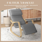 Fauteuil à bascule avec repose-pieds réglable, poche latérale, gris