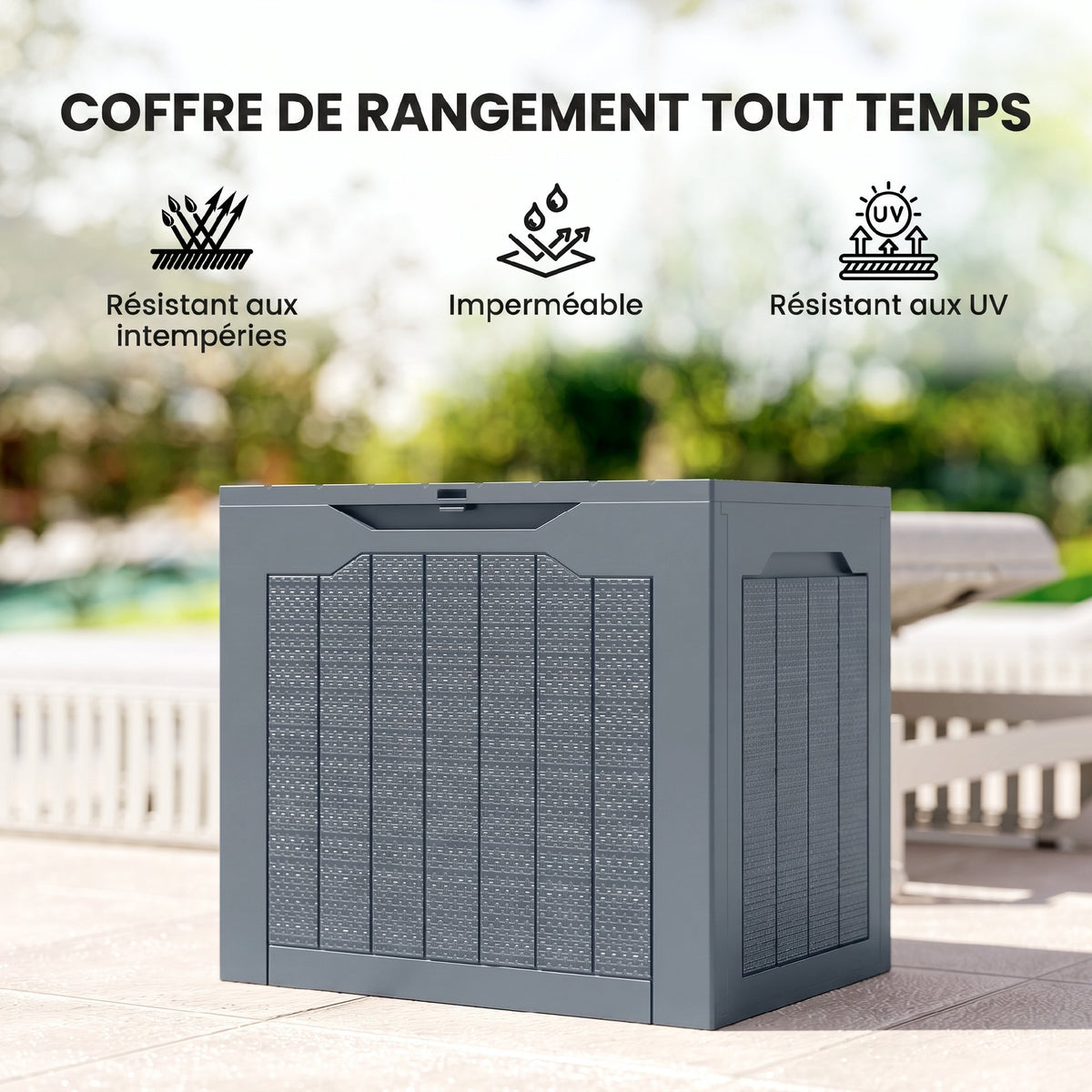 Coffre de Rangement Extérieur 97L avec Poignées Encastrées, 56x41x50cm, Gris Clair